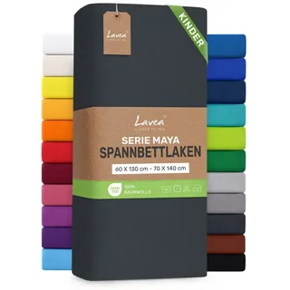 LAVEA Spannbettlaken Baumwolle-Jersey 60 x 130 - 70 x 140 cm grau