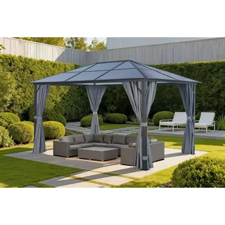 KONIFERA Pavillon Aruba, mit 4 Seitenteilen, Gestell aus Aluminium, Dach aus Polycarbonat-Stegplatten grau 400 cm x 300 cm