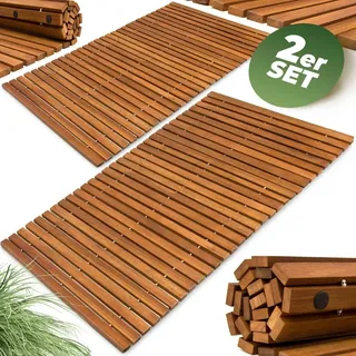 DEUBA 2er Set Holzbadematte 76x50 cm mit rutschhemmenden Gummistoppern - Braun
