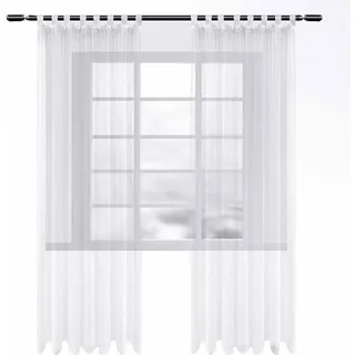 2 Stücke Gardinen transparent mit Schlaufen Vorhang Voile Tüll weiß 140 x 175 cm - Woltu