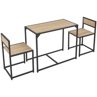 Juskys Küchentisch Set mit Esstisch & 2 Stühlen - Industrial Design, platzsparend - Graue Holzoptik