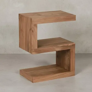 KADIMA DESIGN Beistelltisch "S" Cube NAKO: Sheesham-Holz, S-Form, 44x30 cm, 60 cm Höhe, handgefertigt. Beige, 44x30x60