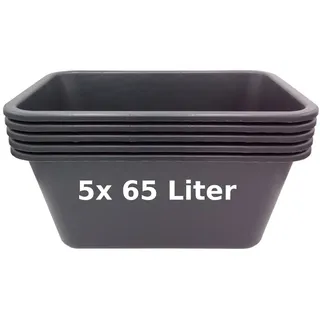 BURI Mörtelwanne 65 Liter rechteckig Mörtelkasten 5er Set Schwarz Baukübel