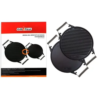 Grillfürst Universal Gusseisenplatte Grill Ø 35 cm - massive Gusseisen Grillplatte mit großen Griffen, Gussplatte beidseitig verwendbar, für Gasgrill u. v. m.