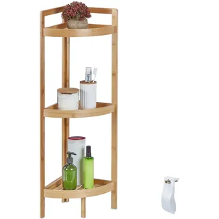 Relaxdays Eckregal Bambus, 3 halbrunde Ablagen, HBT: 90 x 36,5 x 26 cm, Standregal Bad & Küche, platzsparend, Natur