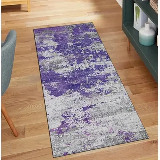 QQrunner Läufer Flur rutschfest Meterware 80x200CM Abstrakt Teppichläufer Lang Waschbar Lila Meterware Korridor Kücheläufer