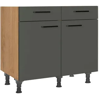 Nobilia Schubkastenunterschrank Easytouch, Grün, Eiche, Holzwerkstoff, 1 Fächer, 2 Schublade(n) Schubladen, einzeln stellbar, 90x87x56 cm, Blauer Engel, Pefc, Goldenes M, Made in Germany, DGM-Klimapakt, Küchen, Küchenmöbel, Küchenschränke, Küchenunterschränke