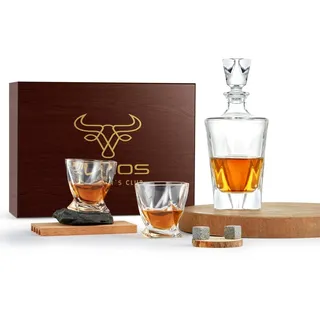 echos Gläser-Set Eco-5020, Glas, Whiskey Geschenkset 13-teilig,8 Granitsteine + Zange,Kalk-Natron-Glas weiß