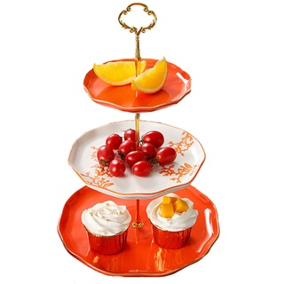 3-stufige Keramik-Obstschale, gestuftes Keramik-Serviertablett für Obst und Gemüse in der Küche und Snack-Aufbewahrung für die Theke - Perfekte Heimdekoration,Orange