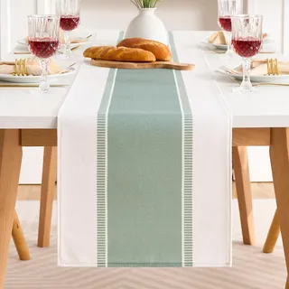 Moderne Tischläufer Deko Grün Frühling 40x120, Tischband Frühlingsdeko Abwaschbar aus Baumwoll-Leinen-Stoff, Table Runner Natur Tisch Läufer für Deko Hochzeit Kommunion Geburtstag Party Konfirmation