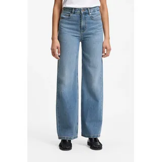Weite Jeans BOSS ORANGE "MARLENE HR 12.0 Premium Damenmode", Damen, Gr. 27, Länge 34, blau (light, pastel blau 452), Denim/Jeans, Obermaterial: 91% Baumwolle, 9% Hanf, weit lang, Jeans, mit hohem Bund, Wide Leg