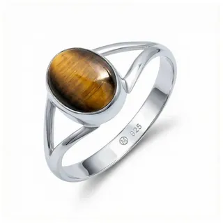 mantraroma Silberring HARDIN aus 925 Silber mit Tigerauge (Ring mit Schmuckbeutel), Damenring aus 925er Silber braun 48