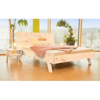 geborgenschlafen Massivholzbett aus Zirbenholz - Zirbenholzbett – modernes Zirbenbett, Metallarme Konstruktion - made in Germany beige 100 cm