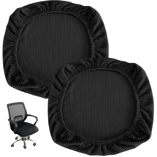 HMCEY 2pcs Sitzbezug Bürostuhl Überzug Baumwolle,Stuhlbezug Sitzfläche,Schreibtischstuhl Bezug,Stuhlkissen Bezug Abnehmbar,Stuhlüberzug Stretch Drehstuhl Schwarz Stuhlhussen
