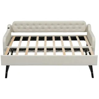 STILVORA Schlafsofa Leinen Beige 90x200 cm mit Ausziehbett, USB-Anschluss und MDF-Gestell