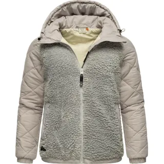 Ragwear warme Damen Übergangsjacke Hybrid-Plüschjacke kurz mit gesteppten Ärmeln und Kapuze Leeloo Bone Gr. 3XL - 3XL