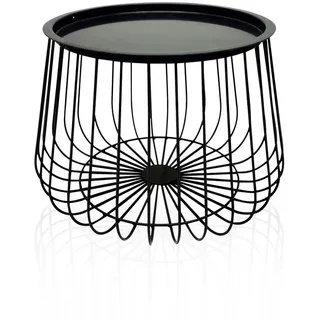 KHG Beistelltisch Garten-Beistelltisch in Anthrazit aus Stahl (runder Couchtisch im Industrial Design mit abnehmbarer Tischplatte, wetterfest UV-beständig, 52x36x52 cm), abnehmbarer Tischplatte als Tablett