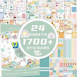 Zayookey 24 Blatt/1700+ Planer Aufkleber für Monatsplaner Monthly Planner Stickers Bullet Journal Sticker Scrapbooking Stickers Zubehör für Kalender Journal Tagebuch Arbeit Planung Budget