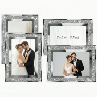 Queekay Glitzer-Bilderrahmen, Kristall-Wanddekoration, Spiegel-Dekoration für Abschlussfeier, Hochzeit, Zuhause, Tisch - Silber (10,2 x 15,2 cm)