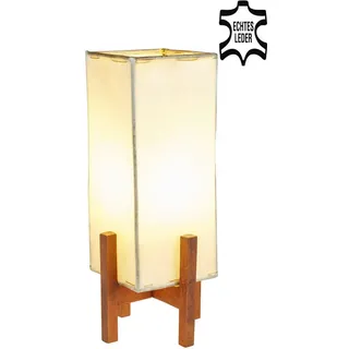 Marrakesch Orient & Mediterran Interior Nachttischlampe Orientalische Lederlampe Janka aus Leder in Natur/Dunkelbraun 39 cm, Handarbeit beige