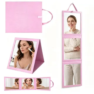 Wandspiegel Ganzkörperspiegel 118 x 33 cm Faltbar Spiegel zum Aufhängen | Groß Klappspiegel 3 Teilig Bruchsicherer Spiegel für Camping, Reisen, Tänzer, Makeup, Frisieren, für Tür, Wand, Hängespiegel