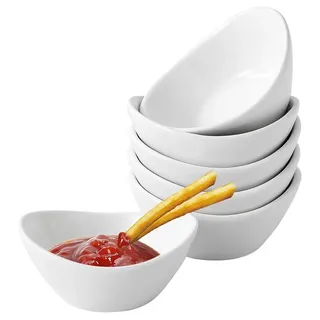 TUWENA Dipschale Dipschalen 6er Set, Stapelbare Keramik Schälchen, Tapas Schalen Set, Soy Sauce Dishes for BBQ, Salad, Tomato Sauce, and Party Dinner weiß