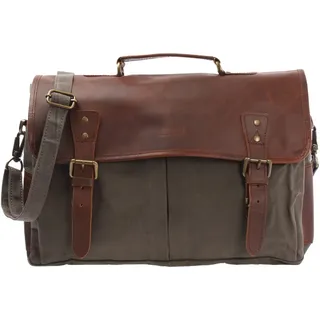 LECONI Collegetasche großes Messenger Bag Tasche Arbeitstasche für Herren & Damen DIN A4 Schultasche Umhängetasche aus Leder und Canvas 41x28x13cm braun grau LE3018-C - L