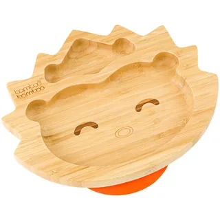 bamboo bamboo Babyteller und Kleinkinderteller, Saugteller zum Füttern und Abstillen, Bambus-Igelteller mit sicherem Saugnapf, Saugteller für Babys ab 6 Monaten (Igel, Orange)