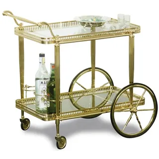 Casa Padrino Luxus Jugendstil Servierwagen Gold 75 x 46 x H. 60 cm - Edler Messing Trolley mit Glasplatten - Barock & Jugendstil Gastronomie Accessoires