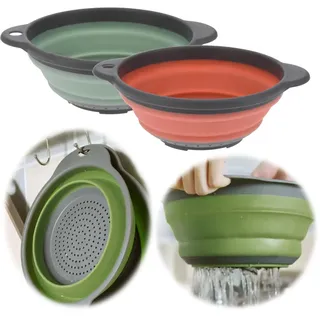 LS-LebenStil Flexibles Küchensieb 23x9cm Camping faltbar mit Griff Sieb Abtropfsieb Nudelsieb Küchensieb Seiher TRT Kunststoff Silikon Obst Gemüse Pasta Nudeln