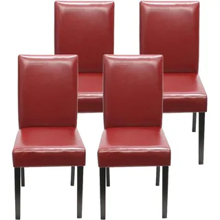 Mendler 4er-Set Esszimmerstuhl Stuhl Küchenstuhl Littau ~ Kunstleder, rot dunkle Beine