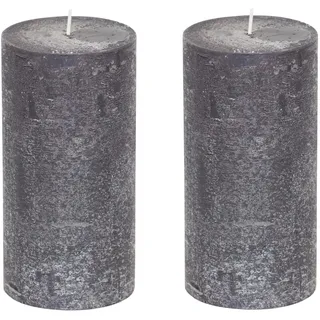 Stumpenkerzen Rustic 2er Set - Stumpenkerze, Blockkerze, Kerze, Adventskranz, Advent - Kein Ruß - Brenndauer: 120 Std. - viele Farben - 10x20 cm (Schwarz)