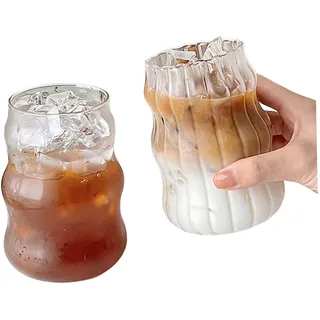 2pcs klare Glasbecher, 530 ml Ripple Trinkgläser Tassen, Eiskaffee -Glas -Tassen Vintage -Glaswaren für Saftwasserbier