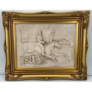 Casa Padrino Barock Wandrelief Grau / Gold 55 x H. 44,5 cm - Antik Stil Wand Deko Stein Relief mit Prunk Rahmen - Deko Accessoires im Barockstil - Barock Wanddeko