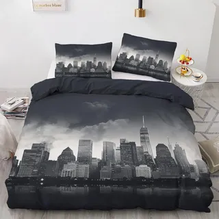 GEDAEUBA Bettwäsche 140x200 New York - Stadt Bettbezug 140x200 2er Set, Wendebettwäsche und Kissenbezug 70x90, Weiche & Angenehme Mikrofaser Bettwäsche-Sets mit Reißverschluss