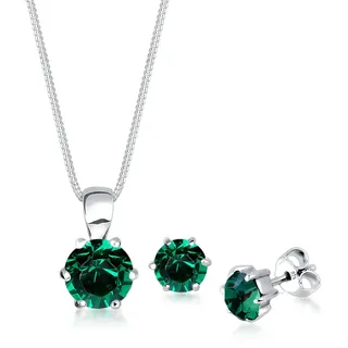 Elli Schmuckset Damen Basic Edel Elegant mit Kristalle Grün in 925 Sterling Silber