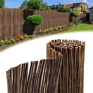 Peviasot Weidenmatte 100 x 300 cm, Ø6-13mm, Natürlicher Sichtschutz für Garten, Balkon und Terrasse, Wind- & Sonnenschutz, Balkonzaun, Flexible Montage, Braun