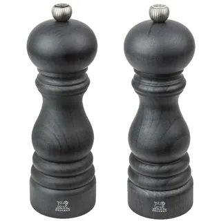 PEUGEOT - Duo Paris Graphite - Pfeffermühle + Salzmühle 18 cm - Klassische Einstellung - Aufgewertetes Holz mit PEFC-Siegel - Französische Herstellung - Farbe Graphite