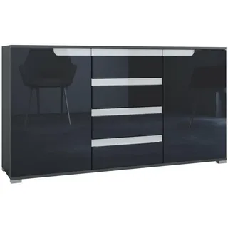 Vladon Sideboard, Schwarz Hochglanz, Holzwerkstoff, 138.5x75.5x35 cm, Wohnzimmer, Kommoden & Sideboards, Sideboards