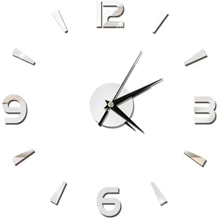 Selbstklebende Acryl-spiegel-wanduhr, 1 Mm – Moderne Diy-dekoration Für Büro, Wohnzimmer, Schlafzimmer (silber)