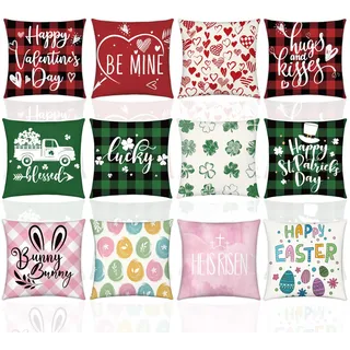 VitalCozy Kissenbezüge für Valentinstag, St. Patricks, Ostern, 45,7 x 45,7 cm, Büffelkariert, Partyzubehör, Couch, Sofa, Bett, Dekoration, 12 Stück