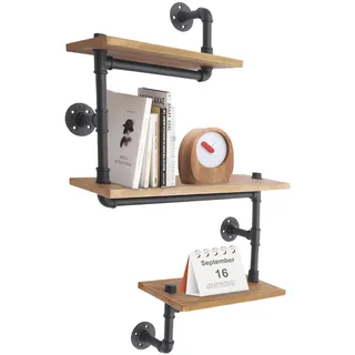 Loohacp Regal Industrial Style, 3-Schichten Industrielle Rohrregal Wandregal Massivholzregal, Metall Aufbewahrungsregale Vintage Shelves für Wohnzimmer