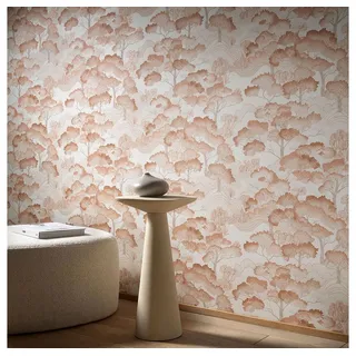 Erismann Vliestapete Wald Bäume Pflanzen Weiß Orange Glitzer 10448-13 Elle Decoration