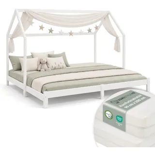 Homestyle4u Hausbett 90 x 200 cm Kiefer massiv weiß