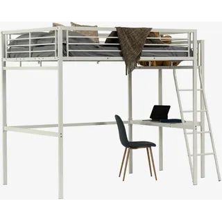 MEUBLE Cosy Hochbett 140x190cm Bettrahmen Etagenbett mit Lattenroste und Schreibtisch aus Glas und Metall, Industriell, für Erwachsene und Kinder, Weiß