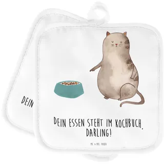 Mr. & Mrs. Panda Topflappen Katze Fressen - Geschenk, Topflappen lustig, Katzenmotive, Topfhandschuh, Katzenliebhaberprodukte, Topflappen mit Spruch,