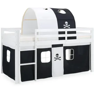 Homestyle4u Hochbett 90 x 200 cm Kiefer massiv weiß Pirat