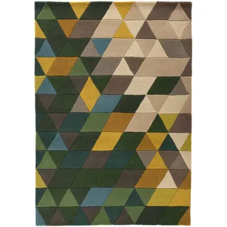 Wollteppich FLAIR RUGS "Prism, modern & geometrisch", bunt (multi), B:160cm H:10mm L:220cm, Wolle, Teppiche, aus 100% Wolle, mehrfarbig, geometrisches Muster, mit Hoch-Tief-Effekt