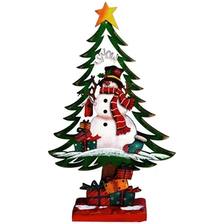 Deko Tanne Tannenbaum mit Schneemann Holz Fensterbild Baum Weihnachtsmann Stern