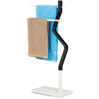 Relaxdays Handtuchständer, 2 Stangen, HBT: 85x43,5x20 cm, Badständer für Hand-& Duschtücher, Stahl & MDF, schwarz/weiß